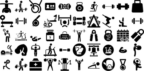 Massive Set Of Gym Icons Set Hand-Drawn Black Vector Pictogram Health, Wellness, Icon, Shoe Graphic Isolated On White Background