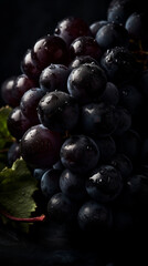 Fototapeta premium Fresh Pinot Noir grapes with drops of water. Generative AI