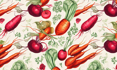  a bunch of carrots and radishes on a white background.  generative ai