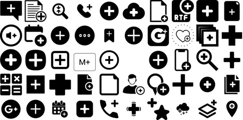 Big Set Of Plus Icons Collection Hand-Drawn Linear Design Pictograms Icon, Finance, Gradient, Symbol Doodle Isolated On White Background