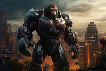 animal robot with cityscape on background