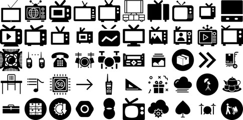 Mega Set Of Set Icons Collection Linear Simple Pictogram Gun, Processing, Database, Tool Element Isolated On White