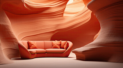 Desert Living Room Interior, Surreal interior design, 3D render, 3D illustration