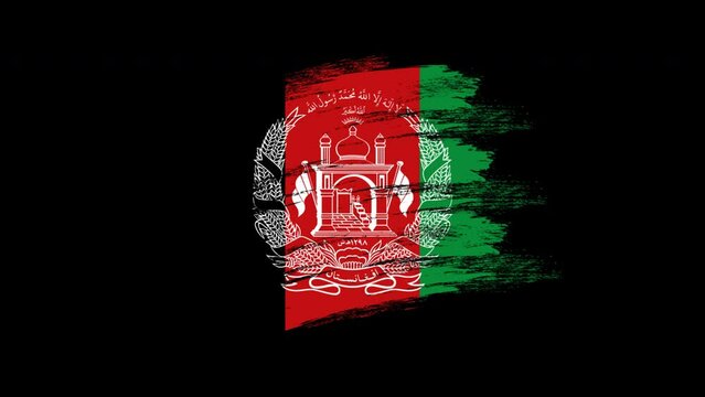 4K Paint Brush Afghanistan Flag with Alpha Channel Stock Video. Waving Brushed Afghan Banner. Transparent Background Texture Fabric Pattern High Detail.