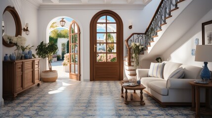 Mediterranean interior design, Interior design of mediterranean style entrance hall with door.
