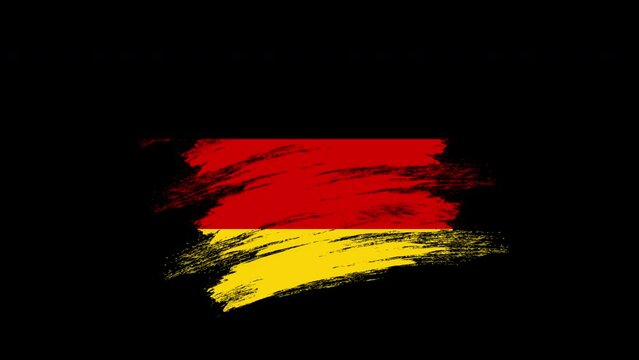 4K Paint Brush Germany Flag with Alpha Channel Stock Video. Waving Brushed German Banner. Transparent Background Texture Fabric Pattern High Detail.