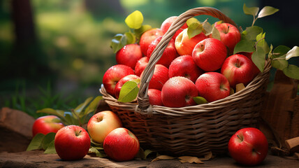 Naklejka na ściany i meble Healthy Organic Apples in the Basket. Generative Ai