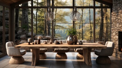 Scandinavian interior design of modern living room, furniture wooden and decorations, modern interior decor.