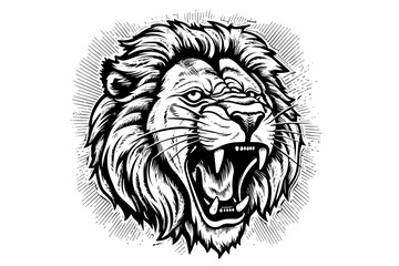Lion growl head portrait sketch hand drawn engraving style vector illustration