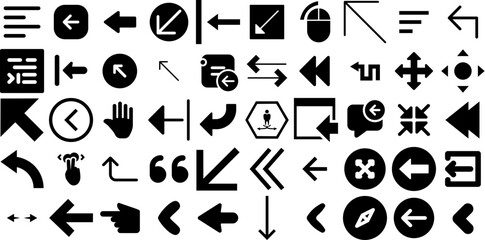 Big Collection Of Left Icons Collection Hand-Drawn Isolated Design Signs Cursor, Icon, Foot, Way Silhouette Isolated On White
