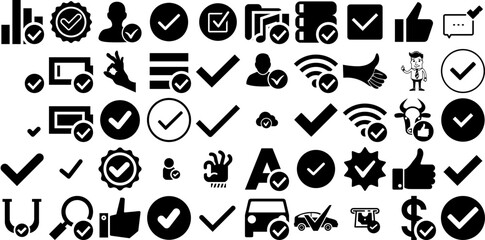 Big Set Of Ok Icons Pack Flat Drawing Silhouettes Icon, Ok, Yes, Done Elements Vector Illustration