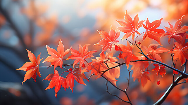 Red maple leaves on the branches. Generative Ai