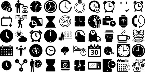 Massive Collection Of Time Icons Pack Hand-Drawn Black Modern Clip Art Patient, Set, Finance, Rapid Logotype For Computer And Mobile