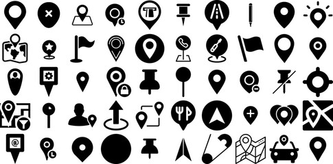 Huge Set Of Marker Icons Bundle Hand-Drawn Linear Vector Clip Art Icon, Cosmetic, Mark, Pointer Glyphs For Computer And Mobile - obrazy, fototapety, plakaty