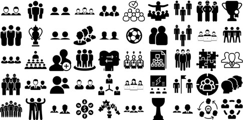 Huge Set Of Team Icons Set Hand-Drawn Solid Concept Silhouette Icon, Team, Together, Employer Glyphs For Computer And Mobile - obrazy, fototapety, plakaty