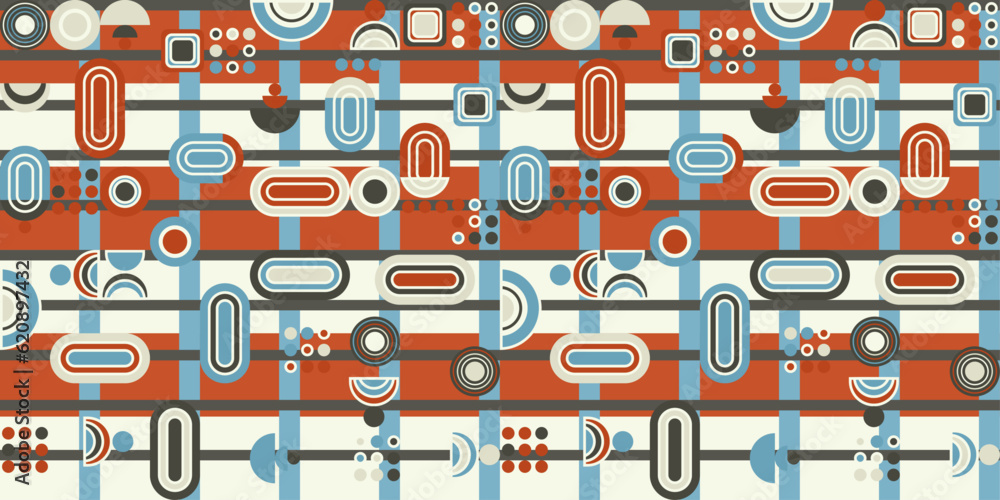 Aufkleber flat geometric retro style seamless pattern. rounded shapes from geometry that make up an abstract b