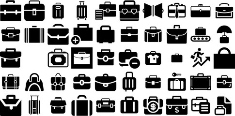 Mega Set Of Briefcase Icons Bundle Hand-Drawn Linear Simple Clip Art Finance, Icon, Baggage, Business Graphic Isolated On White Background