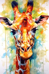 fluidity and unpredictability of watercolors by creating a dynamic and energetic Giraffe print. bold brushstrokes and splashes of color to depict the Giraffe movement and power