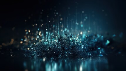 Abstrakter Hintergrund, blau, silber, glitter, Partikel in Bewegung, Generative AI