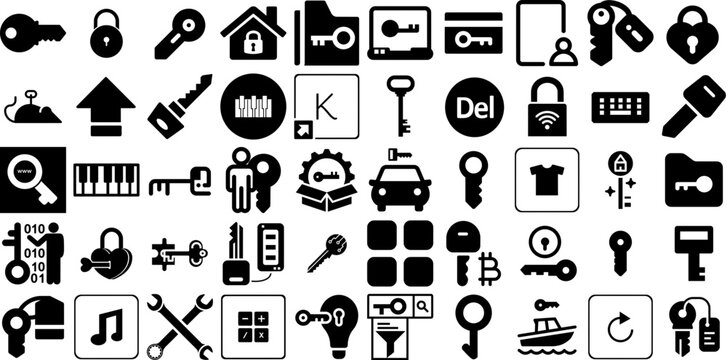 Massive Set Of Key Icons Bundle Isolated Simple Symbols Tool, Wheel, Icon, Symbol Pictograph Vector Illustration