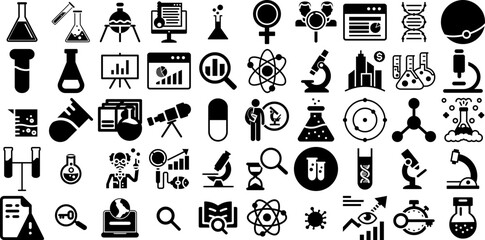 Mega Set Of Research Icons Set Solid Vector Web Icon Product, Icon, Magnifier, Tool Illustration Isolated On White - obrazy, fototapety, plakaty