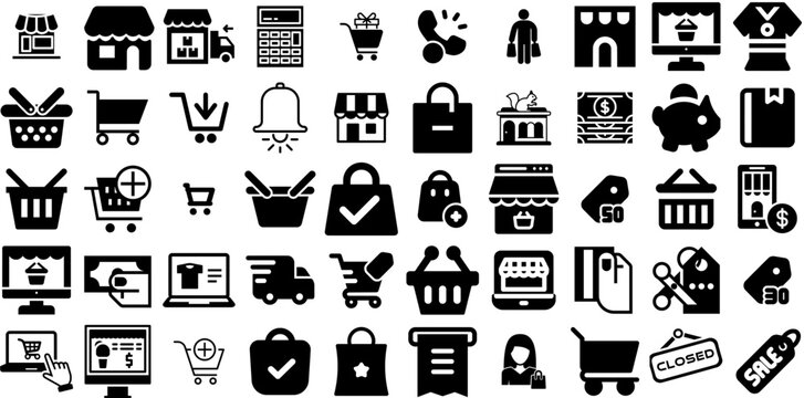 Huge Set Of Store Icons Set Isolated Drawing Clip Art Symbol, Thin, Icon, Silhouette Graphic For Apps And Websites