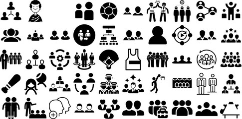 Mega Collection Of Team Icons Collection Hand-Drawn Solid Simple Symbol Team, Together, Employer, Icon Silhouette Isolated On Transparent Background