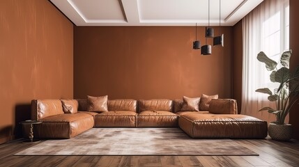 leather sofa in white clean interior mockup room daylight house ideas concept,image ai generate