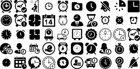 Massive Collection Of Clock Icons Set Flat Modern Web Icon Line, Outline, Set, Global Buttons Isolated On White Background - obrazy, fototapety, plakaty