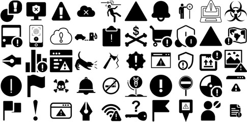 Massive Set Of Warning Icons Collection Hand-Drawn Isolated Design Web Icon Symbol, Icon, Tracking, Attention Illustration For Apps And Websites