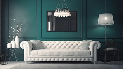 mockup room interior clean clear color accent wall with leather sofa i living room daylight home interior design concept,image ai generate