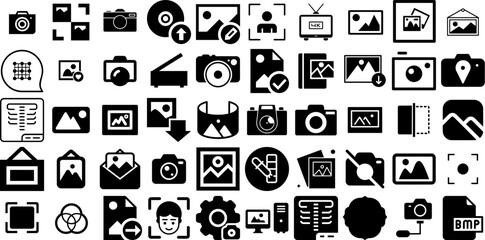 Mega Set Of Image Icons Collection Flat Concept Elements Icon, Sweet, Purse, Album Symbols For Computer And Mobile
