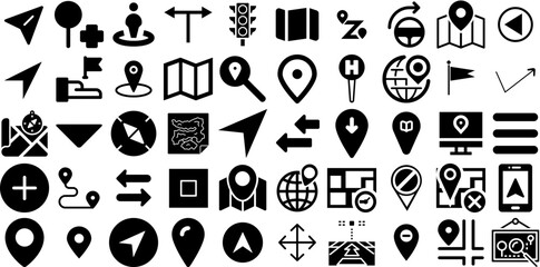 Big Collection Of Navigation Icons Set Isolated Modern Pictogram Pointer, Symbol, Icon, Option Element Isolated On Transparent Background