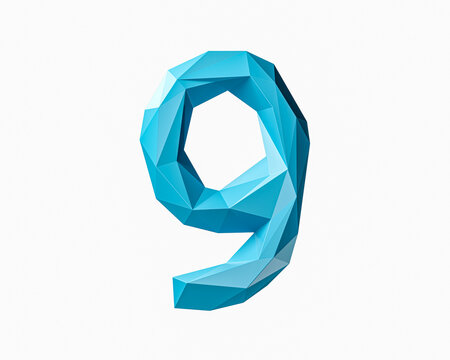 Digits made of low poly blue material. 3d illustration of green plant alphabet isolated on white background