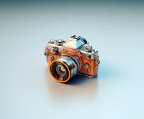 Tiny cute vintage camera on clean studio background , Generative Ai
