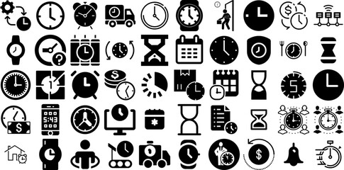 Huge Set Of Time Icons Pack Linear Drawing Symbols Rapid, Set, Patient, Finance Symbol Isolated On Transparent Background - obrazy, fototapety, plakaty