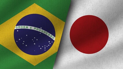 Japan and Brazil, Brasil Realistic Two Flags Together, 3D Illustration