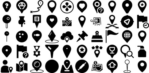 Mega Collection Of Pin Icons Bundle Black Modern Glyphs Circus, Pointer, Icon, Symbol Graphic For Computer And Mobile