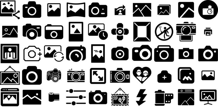 Mega Set Of Photo Icons Collection Hand-Drawn Isolated Modern Signs Holiday Maker, Silhouette, Icon, Ok Logotype Isolated On Transparent Background