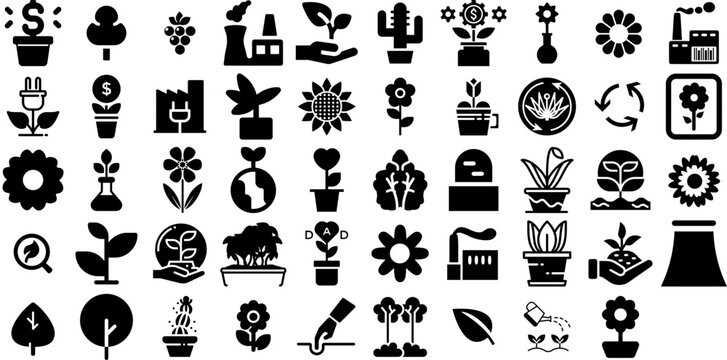 Massive Collection Of Plant Icons Bundle Hand-Drawn Isolated Drawing Pictograms Set, Sweet, Contamination, Global Glyphs Vector Illustration