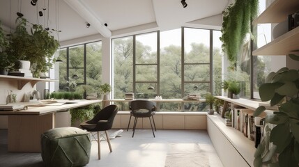 home studio workshop with modern loft design and skylight roof top multi purpose function home design concept, image ai generate