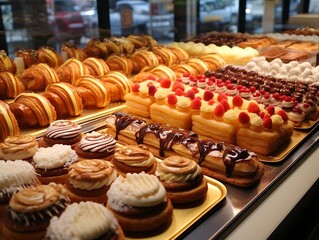 Fototapeta premium rows of different French pastries as seen