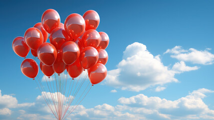 A Joyous Symphony: Red Balloons Dancing in the Blue Sky.  Generative AI
