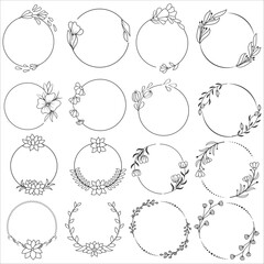 Floral wreaths, big set of floral round frames vector illustration. Perfect for invitations, greeting cards, quotes, blogs, Wedding Frames, posters and more