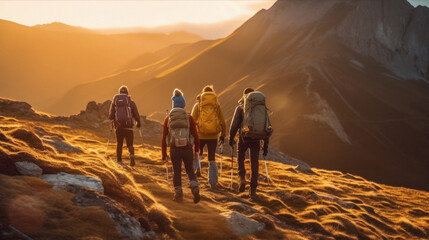 Obraz premium group of friends hiking 