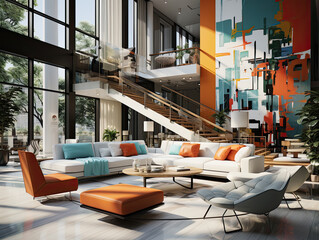 Bright modern interior Generative AI..