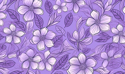 Fototapeta na wymiar White Floral Pattern on Pale Purple Background. Created using generative AI tools