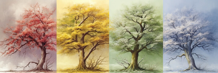 Four Trees Representing the Seasons. Created using generative AI tools