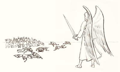 Pencil drawing. God strikes the people