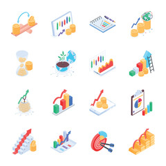 Set of Financial Infographics Isometric Icons 

